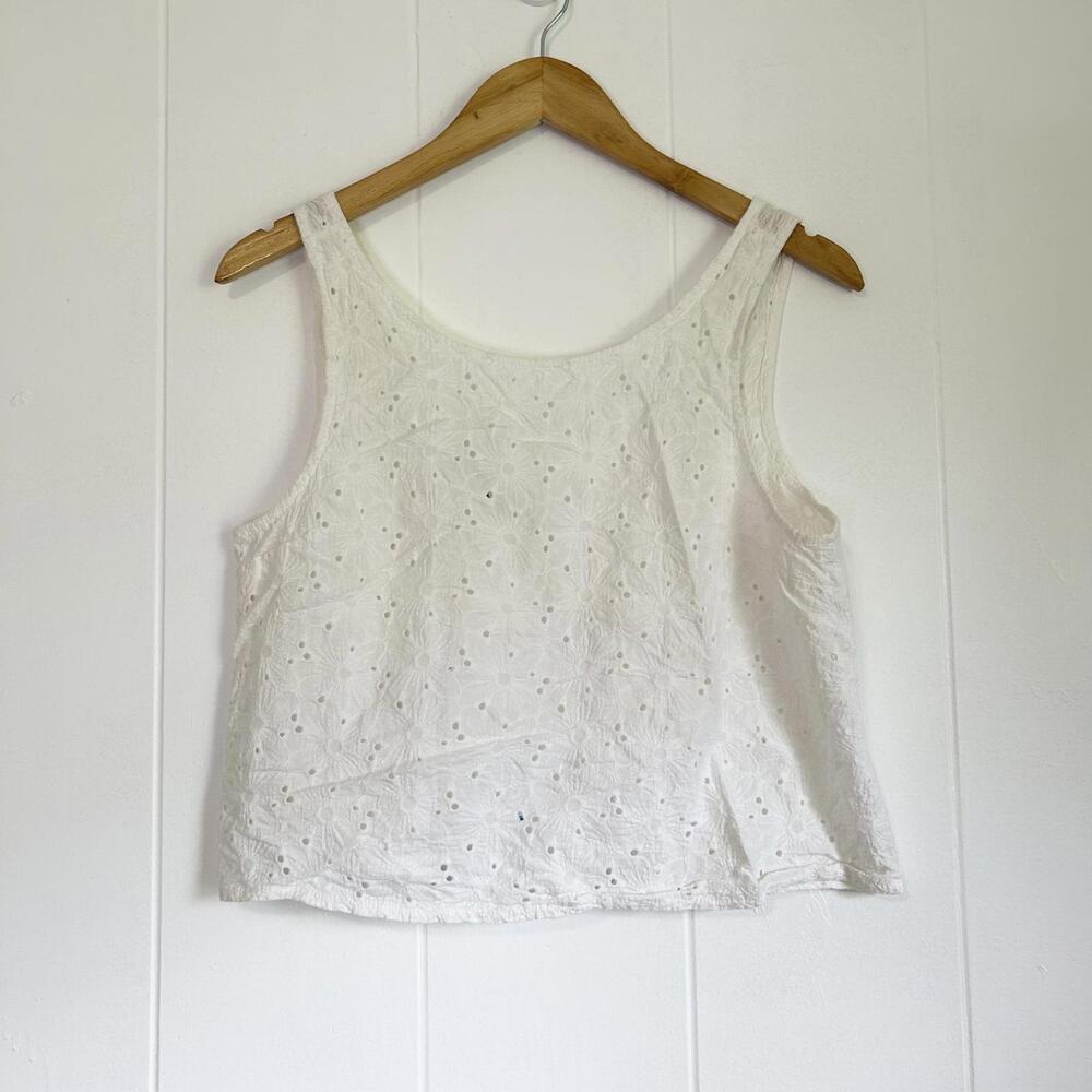 Brandy Melville White Flora Lace Embroidered Open Back Tank Top Women's One Size